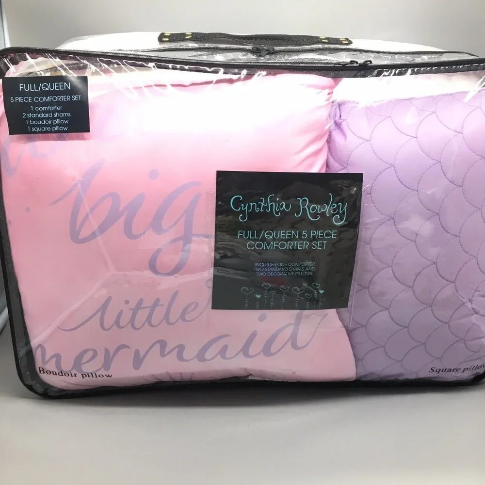 5pc Cynthia Rowley Mermaid FULL QUEEN Comforter Pillow Set Ocean Turtle Seahorse